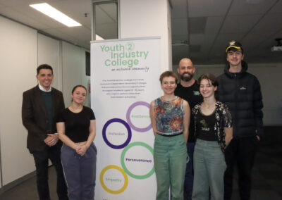 Ryan Batchelor MP standing with Youth2Industry College Youth2Voice students and Principal