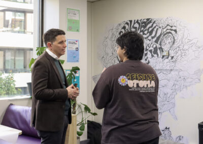 Ryan Batchelor MP talking with Youth2Industry College's Year 12 student discussing the upcoming school mural